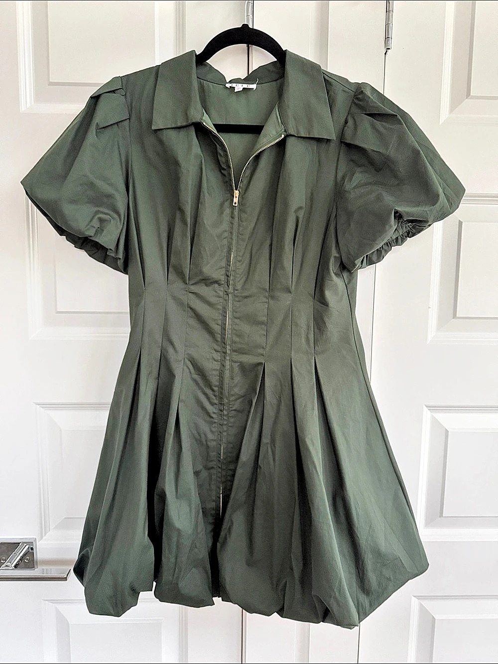 TCEC Fitted Bubble Hem Mini Dress Olive Green Mini Dress